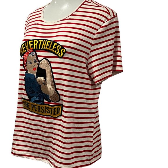 Melissa Masse 'Rosie the Riveter' Striped T-Shirt, USA, Red White, 1X - Picture 8 of 11